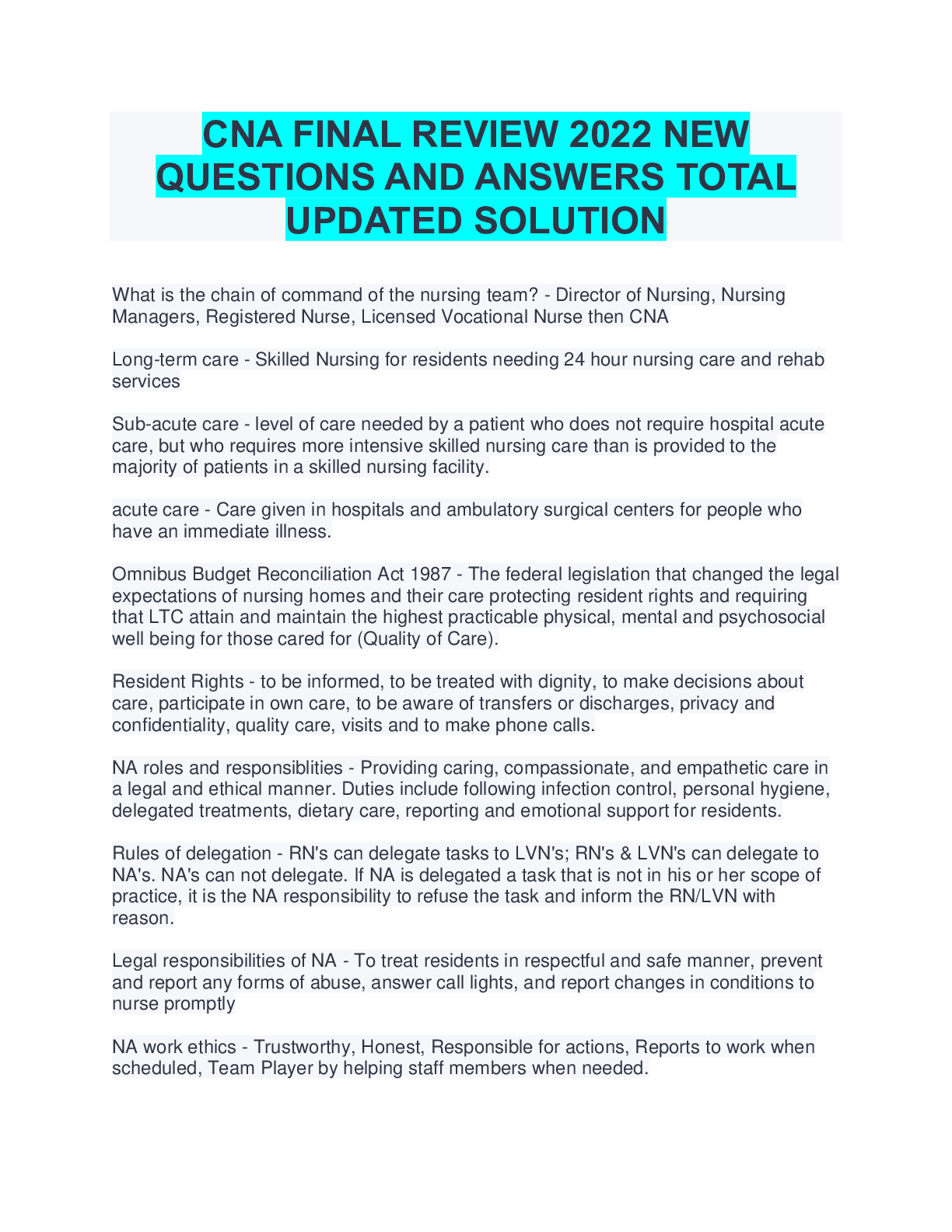 Preview image for CNA FINAL REVIEW 2022 NEW  QUESTIONS AND ANSWERS TOTAL  UPDATED SOLUTION